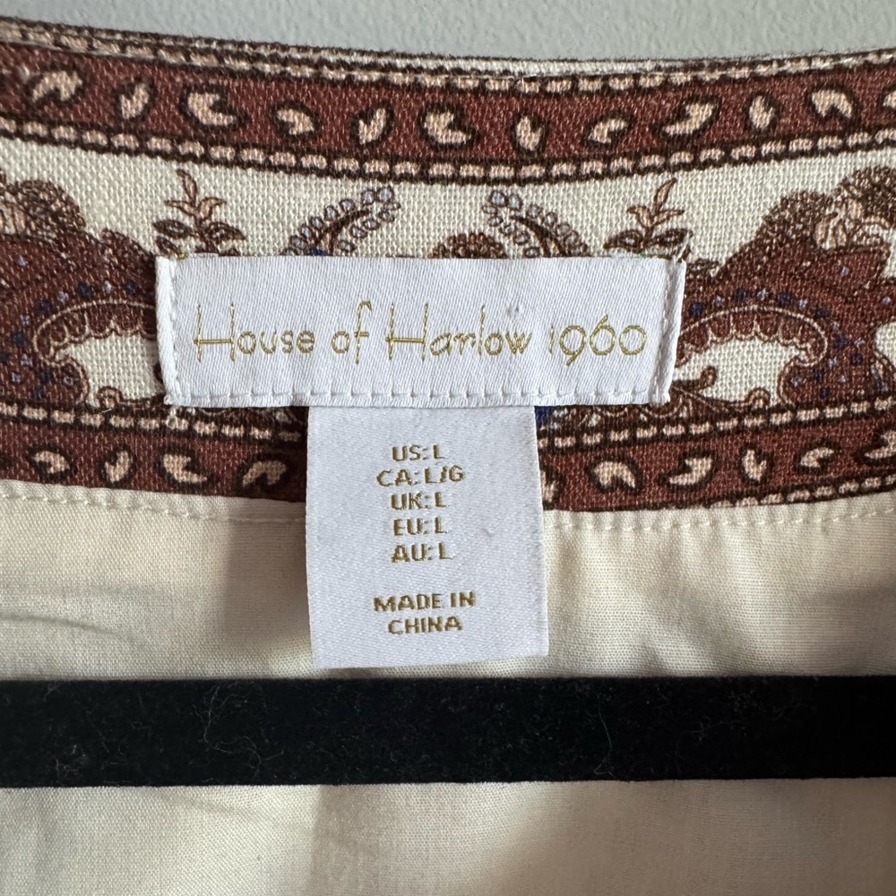 House of Harlow Linen Rayon Blend Boho Paisley Print European Summer Dress Large - Picture 4 of 10